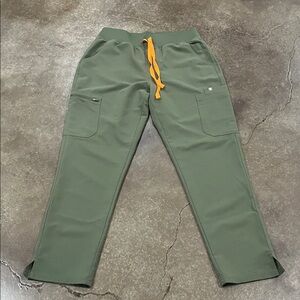 Figs Olive Green Jogger Pants with Yellow Drawstring
